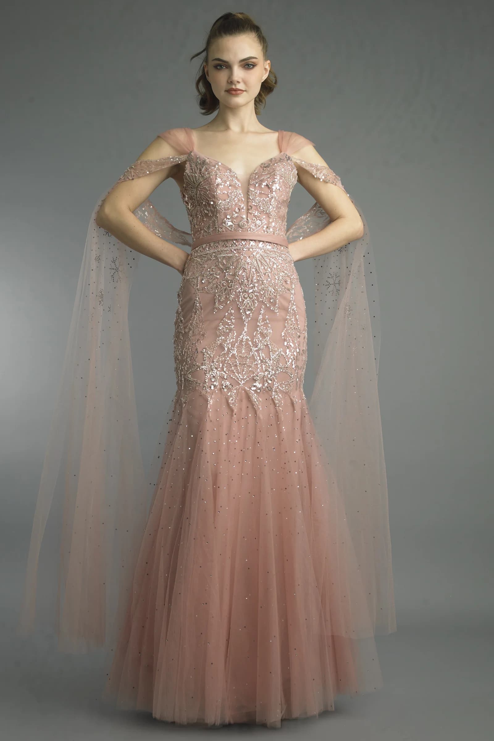 Beaded Off-Shoulder Mermaid Gown